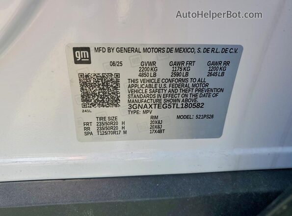 3GNAXTEG5TL180582 2026 CHEVROLET EQUINOX White 