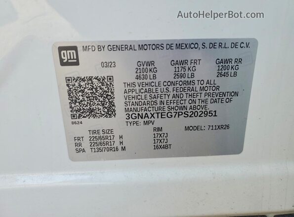 3GNAXTEG7PS202951 2023 CHEVROLET EQUINOX White 360 interior view