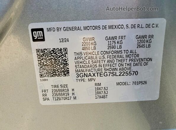 3GNAXTEG7SL225570 2025 CHEVROLET EQUINOX Silver 