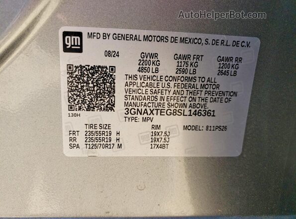 3GNAXTEG8SL146361 2025 CHEVROLET EQUINOX Silver VIN sticker view