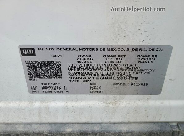 3GNAXTEG9PL250476 2023 CHEVROLET EQUINOX Белый 