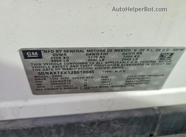 3GNAXTEX1JS610045 2018 CHEVROLET EQUINOX Белый 