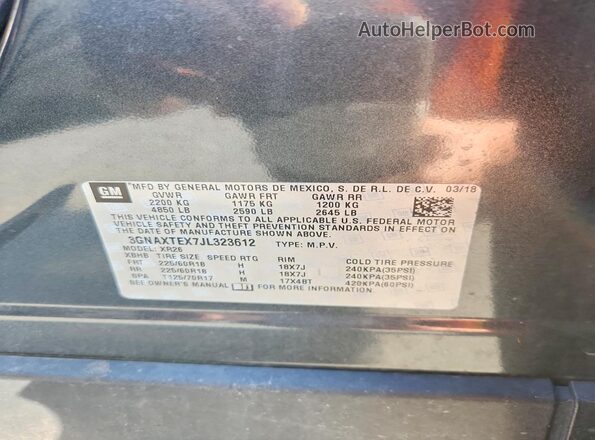 3GNAXTEX7JL323612 2018 CHEVROLET EQUINOX Charcoal Widok naklejki z numerem VIN