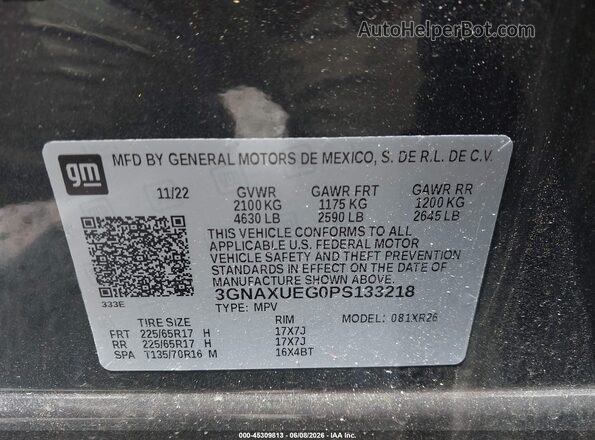 3GNAXUEG0PS133218 2023 CHEVROLET EQUINOX Gray ძრავის განყოფილების ხედი