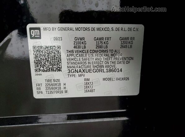 3GNAXUEG0RL186014 2024 CHEVROLET EQUINOX Black VIN კოდის სტიკერის ხედი