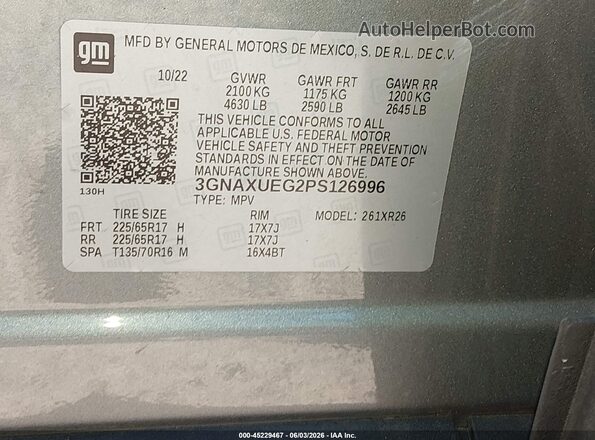3GNAXUEG2PS126996 2023 CHEVROLET EQUINOX Серый Вид подкапотного пространства