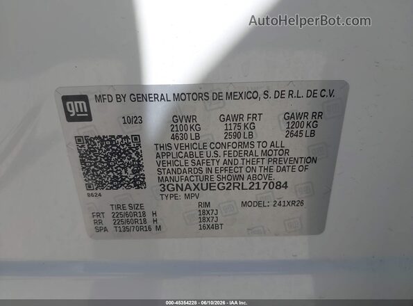 3GNAXUEG2RL217084 2024 CHEVROLET EQUINOX White Շարժիչի բաժամունքի տեսք