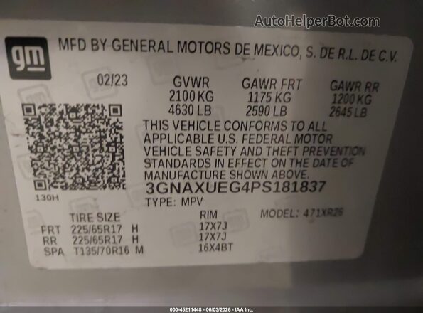 3GNAXUEG4PS181837 2023 CHEVROLET EQUINOX Gray Vista del compartimento del motor