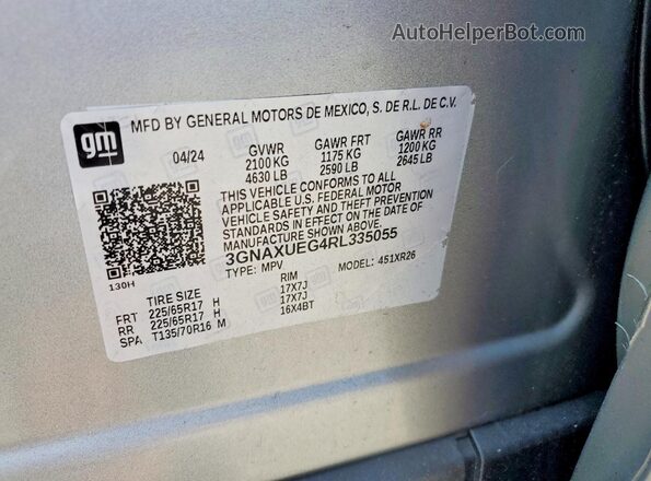 3GNAXUEG4RL335055 2024 CHEVROLET EQUINOX Серый Вид наклейки с VIN-кодом