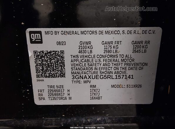 3GNAXUEG5RL157141 2024 CHEVROLET EQUINOX Black Widok komory silnika
