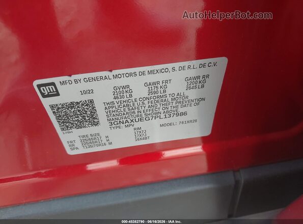 3GNAXUEG7PL137986 2023 CHEVROLET EQUINOX Red Engine compartment view