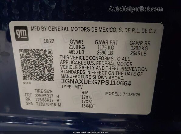 3GNAXUEG7PS110664 2023 CHEVROLET EQUINOX Синий Вид подкапотного пространства