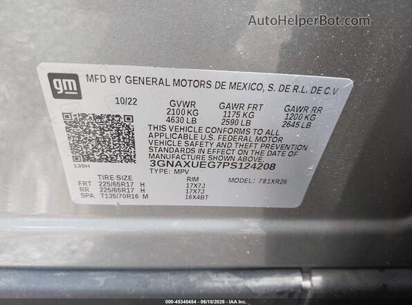 3GNAXUEG7PS124208 2023 CHEVROLET EQUINOX Gray Вид підкапотного простору