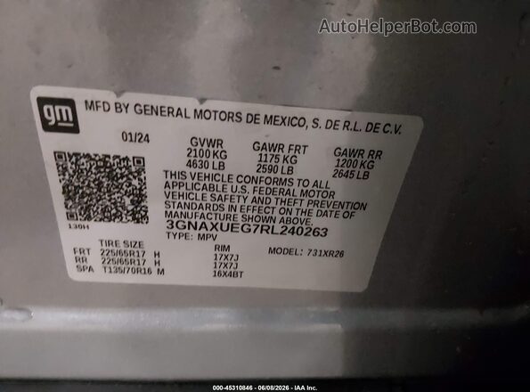 3GNAXUEG7RL240263 2024 CHEVROLET EQUINOX Gray Widok komory silnika