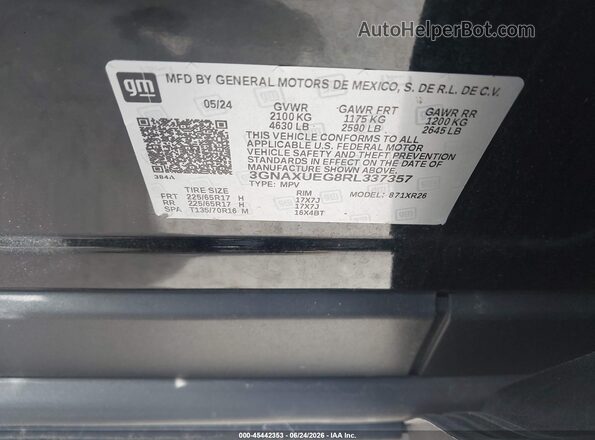 3GNAXUEG8RL337357 2024 CHEVROLET EQUINOX Black Vista del compartimento del motor