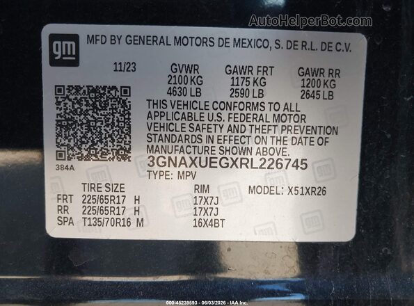 3GNAXUEGXRL226745 2024 CHEVROLET EQUINOX Black Widok komory silnika
