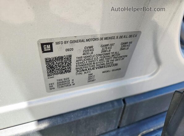 3GNAXUEV0MS102335 2021 CHEVROLET EQUINOX Silver Вид наклейки з VIN-кодом