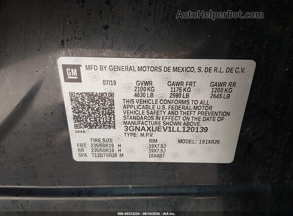 3GNAXUEV1LL120139 2020 CHEVROLET EQUINOX Black ძრავის განყოფილების ხედი