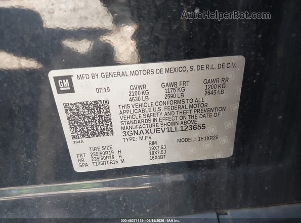 3GNAXUEV1LL123655 2020 CHEVROLET EQUINOX Black Вид підкапотного простору