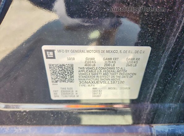 3GNAXUEV1LL187100 2020 CHEVROLET EQUINOX Черный Вид наклейки с VIN-кодом