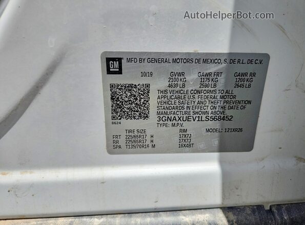 3GNAXUEV1LS568452 2020 CHEVROLET EQUINOX White 