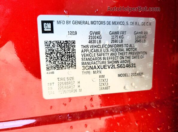 3GNAXUEV2LS614631 2020 CHEVROLET EQUINOX Red 