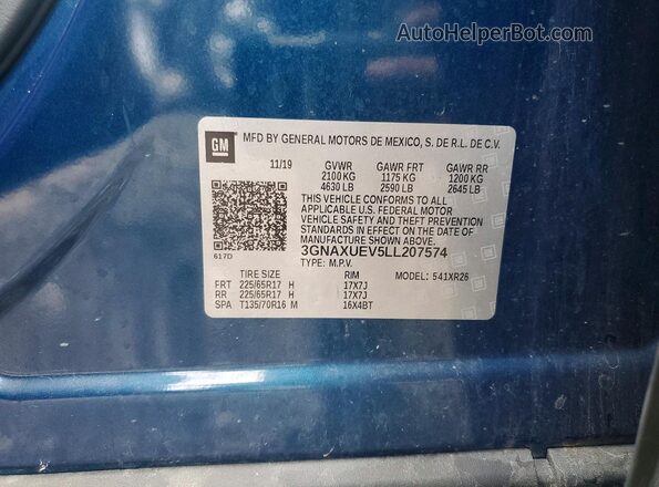 3GNAXUEV5LL207574 2020 CHEVROLET EQUINOX Blue VIN կոդի պիտակի տեսք