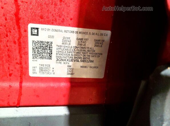 3GNAXUEV5LS651284 2020 CHEVROLET EQUINOX Бордовый 