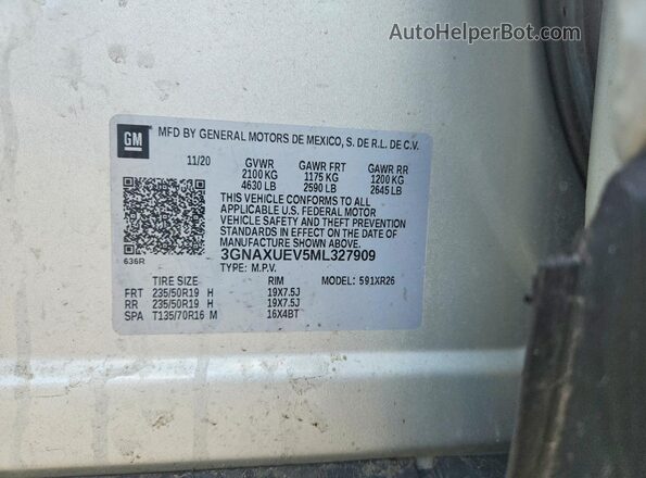 3GNAXUEV5ML327909 2021 CHEVROLET EQUINOX Silver VIN կոդի պիտակի տեսք