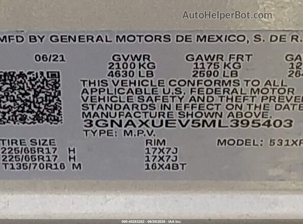 3GNAXUEV5ML395403 2021 CHEVROLET EQUINOX Silver Շարժիչի բաժամունքի տեսք