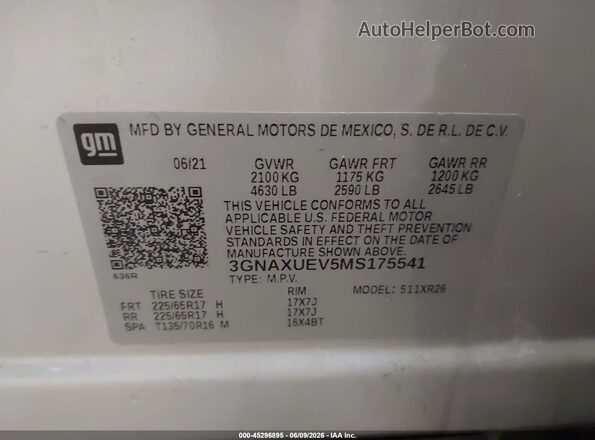 3GNAXUEV5MS175541 2021 CHEVROLET EQUINOX Silver ძრავის განყოფილების ხედი