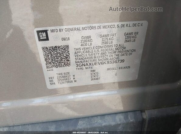3GNAXUEV6KS536739 2019 CHEVROLET EQUINOX Black ძრავის განყოფილების ხედი