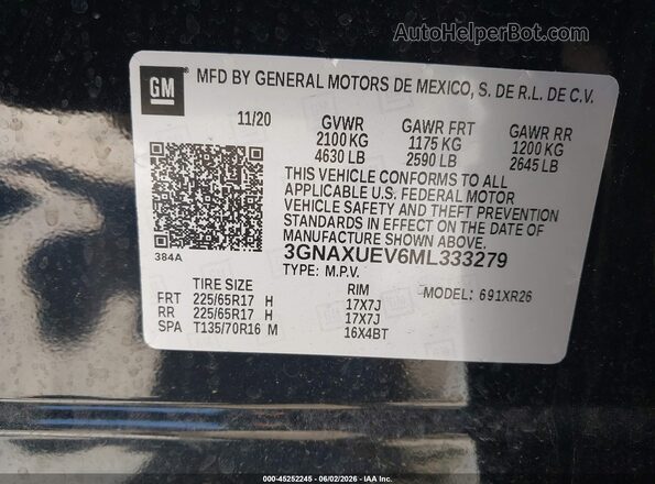 3GNAXUEV6ML333279 2021 CHEVROLET EQUINOX Черный Вид подкапотного пространства