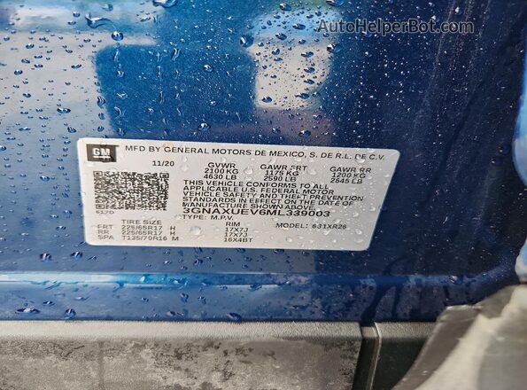 3GNAXUEV6ML339003 2021 CHEVROLET EQUINOX Blue Engine compartment view