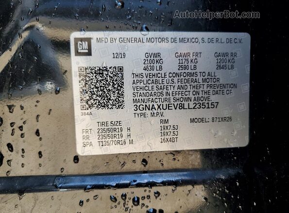 3GNAXUEV8LL235157 2020 CHEVROLET EQUINOX Black 