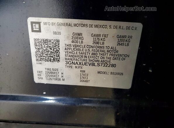 3GNAXUEV8LS732280 2020 CHEVROLET EQUINOX Черный 