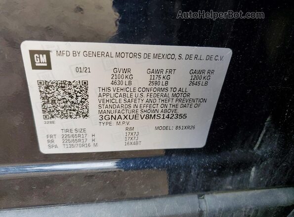 3GNAXUEV8MS142355 2021 CHEVROLET EQUINOX Blue Панорамний вид салону 360°