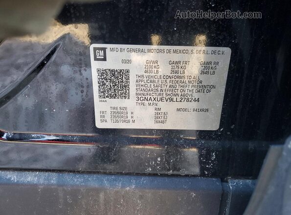 3GNAXUEV9LL278244 2020 CHEVROLET EQUINOX Black Вид наклейки з VIN-кодом