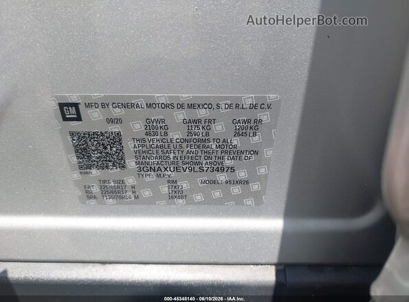 3GNAXUEV9LS734975 2020 CHEVROLET EQUINOX Silver 
