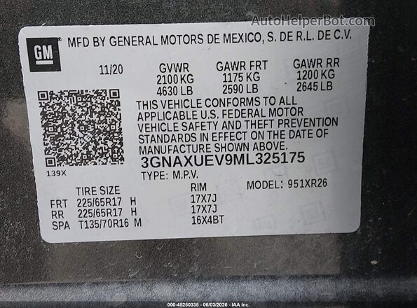 3GNAXUEV9ML325175 2021 CHEVROLET EQUINOX Gray 
