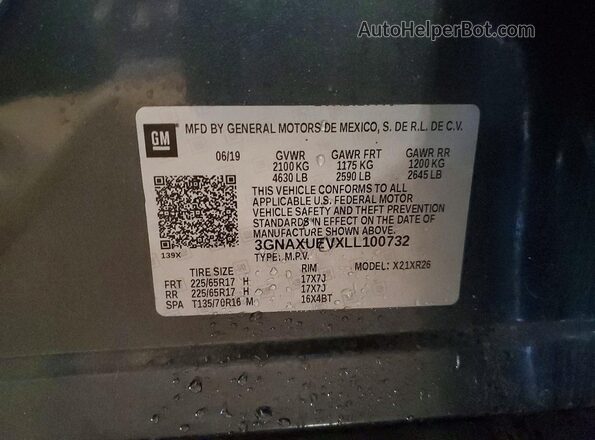 3GNAXUEVXLL100732 2020 CHEVROLET EQUINOX Charcoal VIN კოდის სტიკერის ხედი