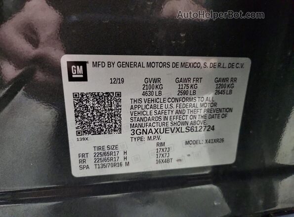 3GNAXUEVXLS612724 2020 CHEVROLET EQUINOX Charcoal VIN sticker view