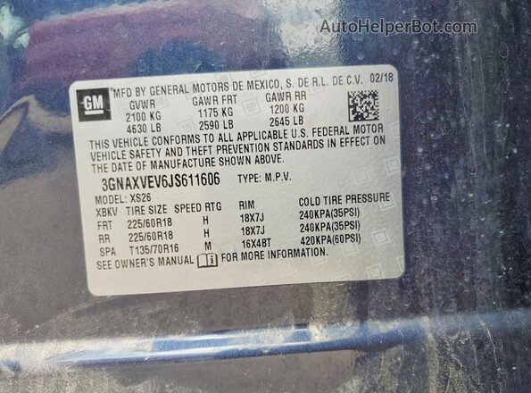 3GNAXVEV6JS611606 2018 CHEVROLET EQUINOX Blue სალონის 360-გრადუსიანი ხედი
