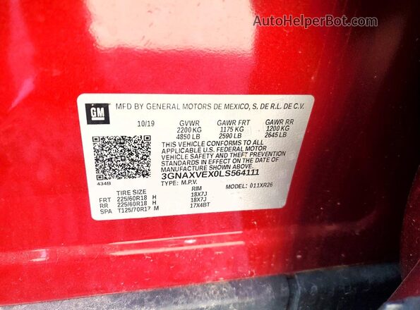 3GNAXVEX0LS564111 2020 CHEVROLET EQUINOX Burgundy VIN sticker view