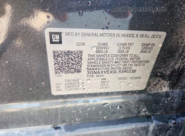3GNAXVEX0LS590238 2020 CHEVROLET EQUINOX Charcoal Vista de la etiqueta del VIN
