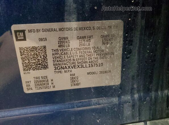 3GNAXVEX3LL157510 2020 CHEVROLET EQUINOX Blue 