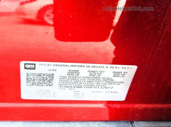 3GNAXWEG0PS132677 2023 CHEVROLET EQUINOX Красный Вид наклейки с VIN-кодом