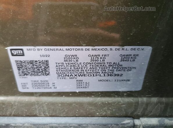 3GNAXWEG1PL136392 2023 CHEVROLET EQUINOX Brown VIN կոդի պիտակի տեսք