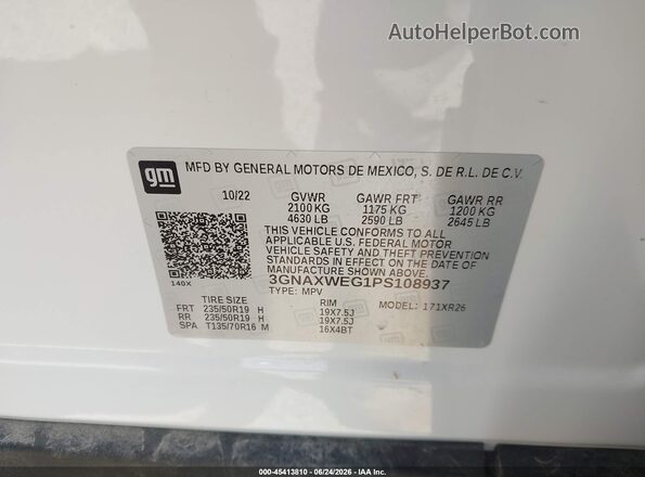 3GNAXWEG1PS108937 2023 CHEVROLET EQUINOX White Vista del compartimento del motor