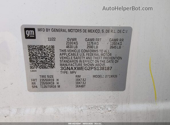 3GNAXWEG2PS138187 2023 CHEVROLET EQUINOX White ძრავის განყოფილების ხედი